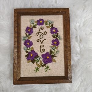 VTG Cottagecore Floral Embroidery LOVE Frame